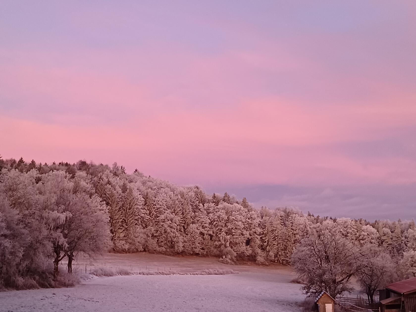 Traumhafte Winterlandschaft im besonderen Licht, fotografiert in See bei Happurg.