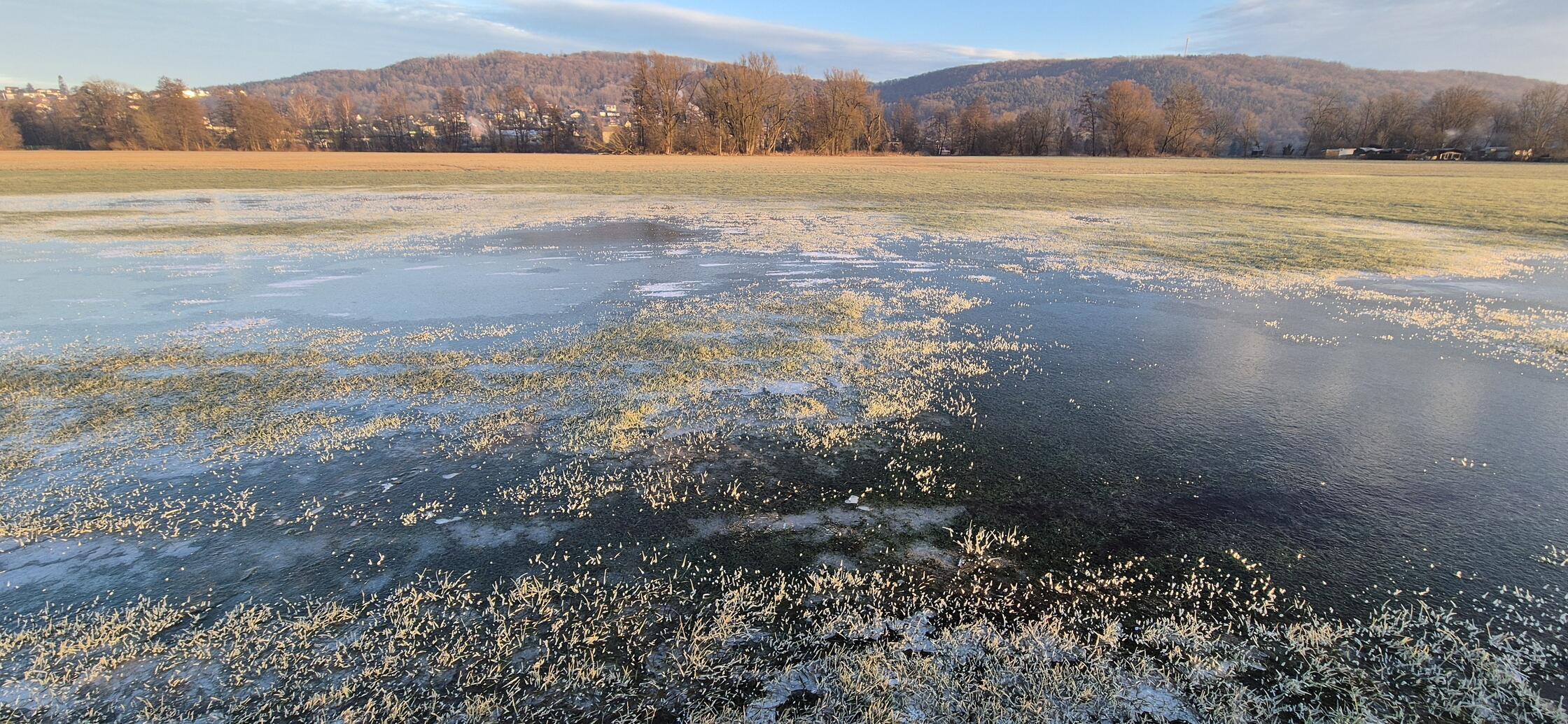 Eisflächen auf den Pegnitzwiesen.