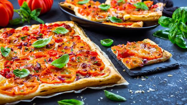 Tomato tart made with puff pastry Tomato tart made