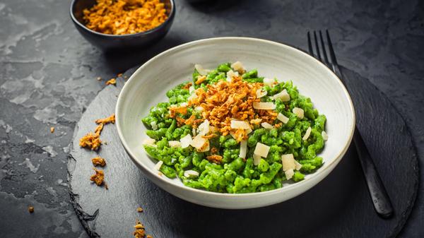 German egg noodles - Spinach spaetzle with parmesa