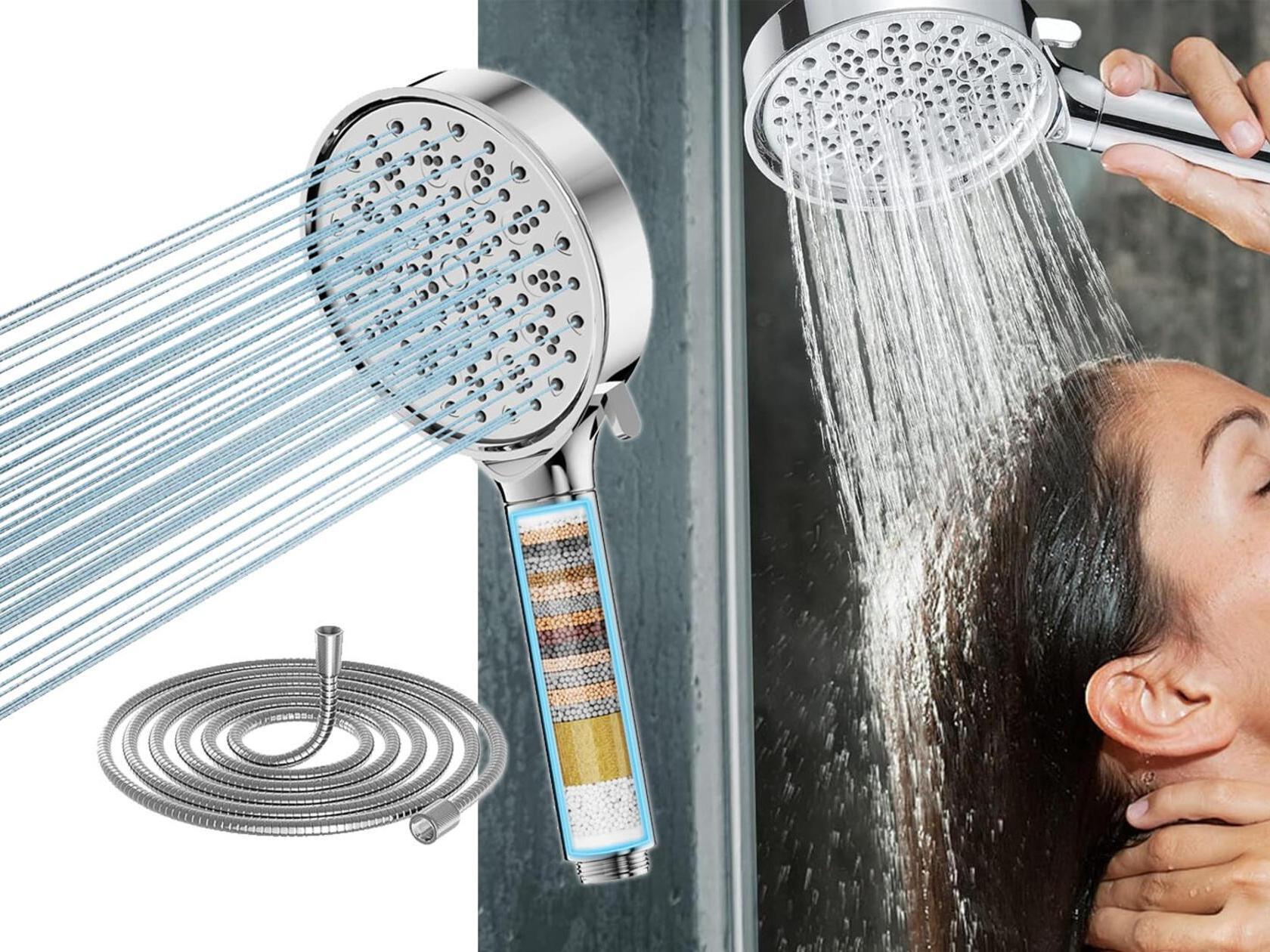 Duschkopf Mit Filter & Handbrause (schwarz) – Gegen Kalk & Hartes Wasser, Mit Flexiblem Schlauch