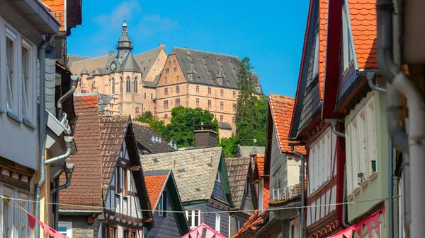 Marburg Castle and Old Town Rooftops, Marburg, Ger