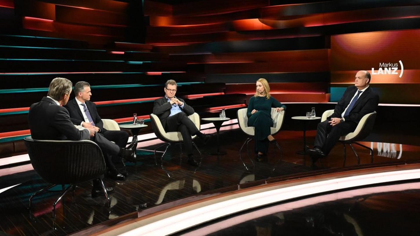 Im ZDF-Talk diskutierten am Donnerstag, von links: Markus Lanz, Thorsten Frei, Ralf Stegner, Melanie Amann und Robin Alexander. Im ZDF-Talk diskutierten am Donnerstag, von links: Markus Lanz, Thorsten Frei, Ralf Stegner, Melanie Amann und Robin Alexander.