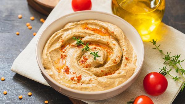 hummus (pate, pasta, dip) of lentils or daal. Red
