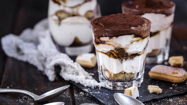 Tiramisu in small glasses PUBLICATIONxINxGERxSUIxA
