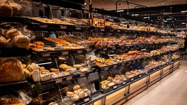 Variety of baked goods displayed in a modern retai