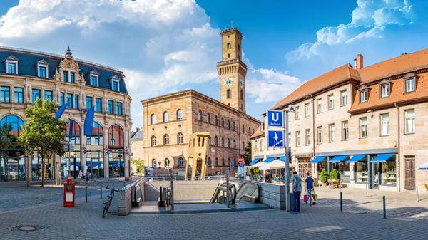 Town hall tower in Fuerth by Nuremberg, Germany