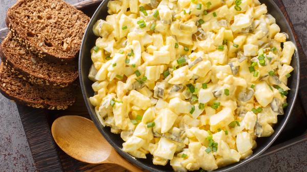 Eiersalat is a creamy German egg salad with cubes