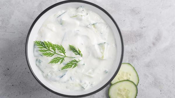 Traditional Indian Raita with cucumber, yoghurt an