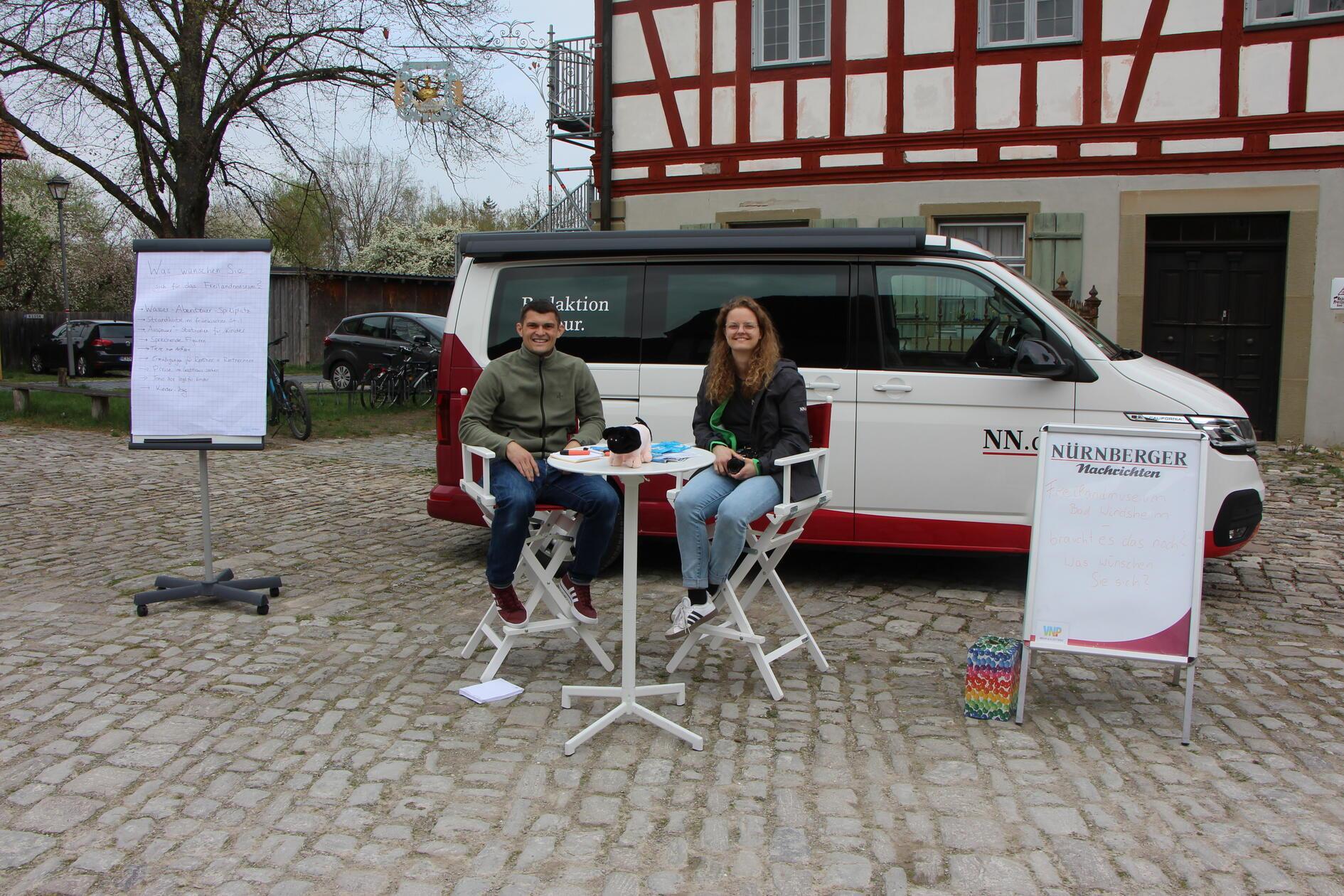 Direkt zwischen Eingangsgebäude und historischem Wirtshaus mit Biergarten hatten die NN.de-Reporter Svenja Hentschel und Stefan Blank den Camper aufgebaut. Gäste und Interessierte konnten ihre ganz persönlichen Wünsche notieren, was ihnen im Freilandmuseum noch fehlen würde.
