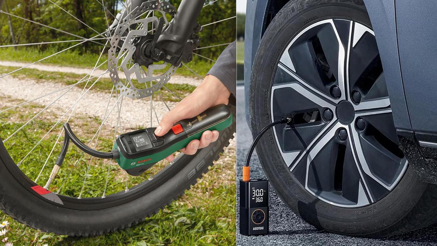 Beide Akku-Luftpumpen eignen sich für Reifen von Fahrrad, Motorrad, Auto und für Bälle. Preislich unterscheiden sich die Mini-Kompressoren aber deutlich. Beide Akku-Luftpumpen eignen sich für Reifen von Fahrrad, Motorrad, Auto und für Bälle. Preislich unterscheiden sich die Mini-Kompressoren aber deutlich.