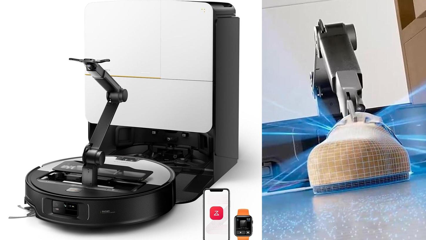 KI-unterstützt: Der Roboter erkennt Objekte und räumt diese per Greifarm auf. KI-unterstützt: Der Roboter erkennt Objekte und räumt diese per Greifarm auf.