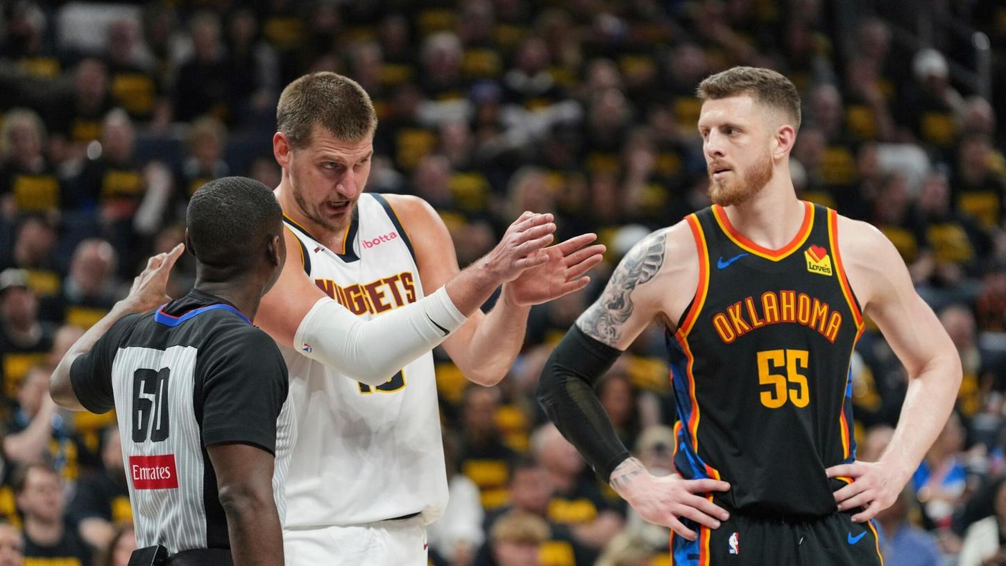 Isaiah Hartenstein (r.) verbuchte für die Oklahoma City Thunder zehn Punkte gegen die Denver Nuggets. Isaiah Hartenstein (r.) verbuchte für die Oklahoma City Thunder zehn Punkte gegen die Denver Nuggets.