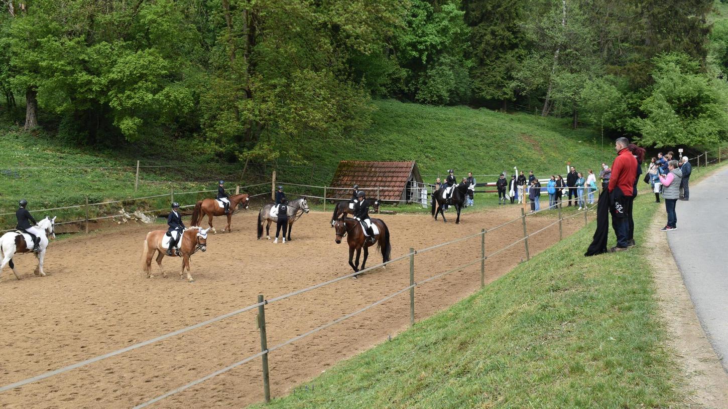 Die Reiter bei der Prüfung wurden von zahlreichen Zuschauern begutachtet. Die Reiter bei der Prüfung wurden von zahlreichen Zuschauern begutachtet.