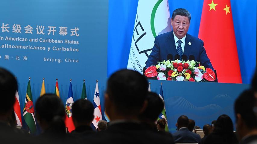 Chinas Präsident warb vor Regierungsvertretern lateinamerikanischer Staaten für mehr Handel. Chinas Präsident warb vor Regierungsvertretern lateinamerikanischer Staaten für mehr Handel.