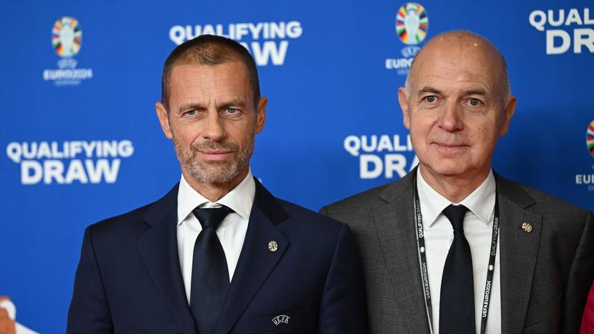 DFB-Chef Neuendorf (r) gehört neben UEFA-Präsident Aleksander Ceferin zur Europa-Fraktion. DFB-Chef Neuendorf (r) gehört neben UEFA-Präsident Aleksander Ceferin zur Europa-Fraktion.