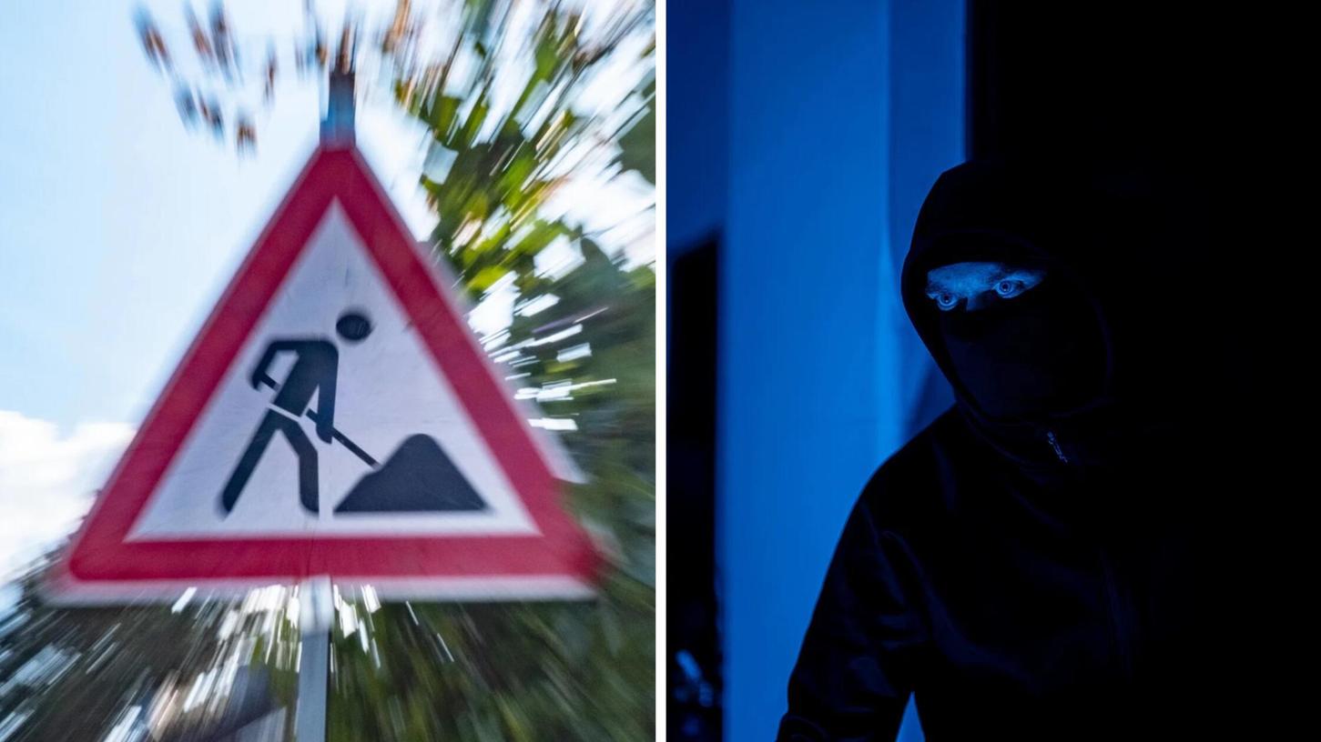 Der Unbekannte nutzte ein Baustellenschild für seinen Angriff. Der Unbekannte nutzte ein Baustellenschild für seinen Angriff.