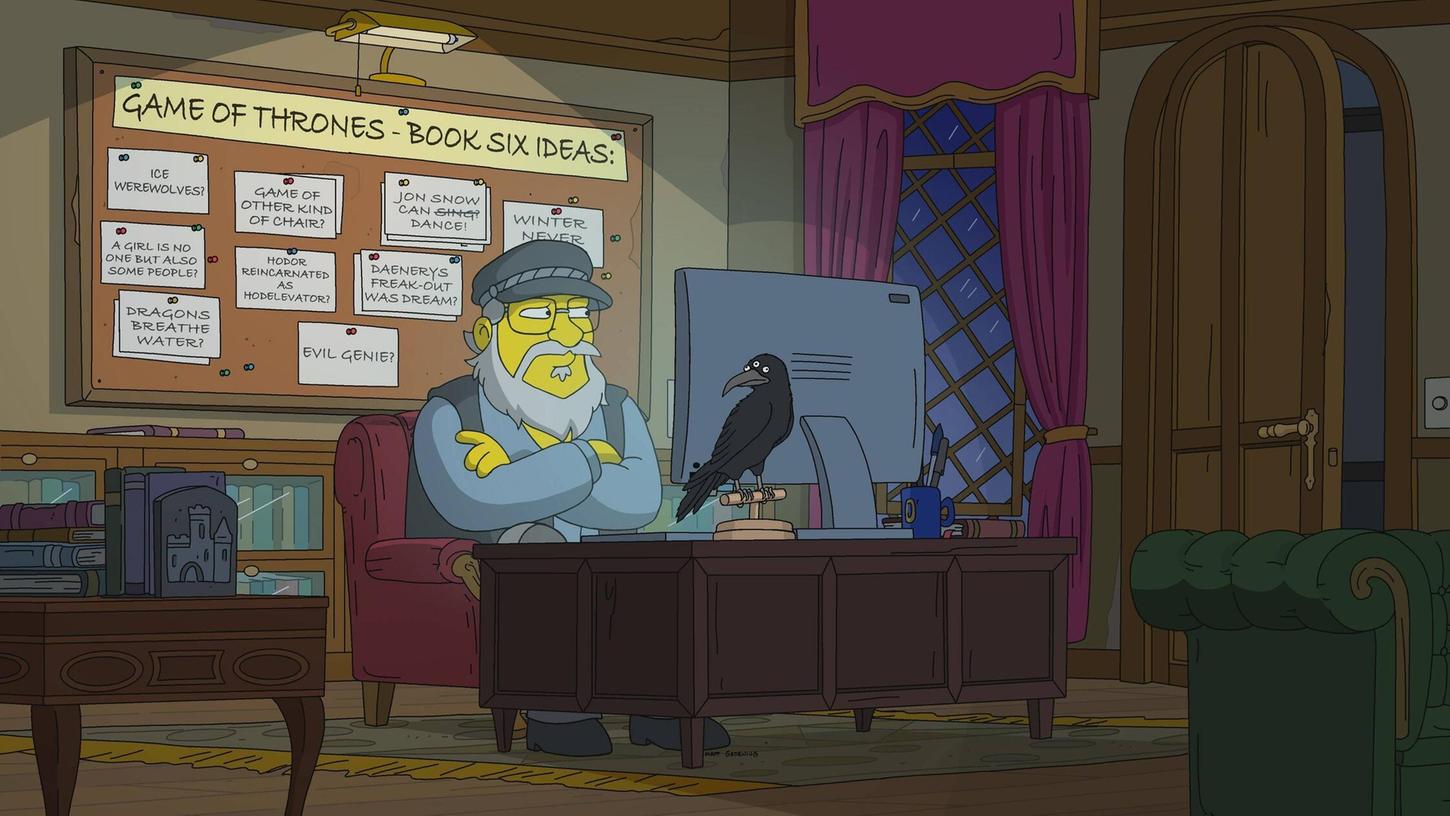 Das Warten auf das nächste Game of Thrones-Buch ist inzwischen schon ein Running Gag, den auch die Simpson bereits aufgenommen haben. Das Warten auf das nächste Game of Thrones-Buch ist inzwischen schon ein Running Gag, den auch die Simpson bereits aufgenommen haben.