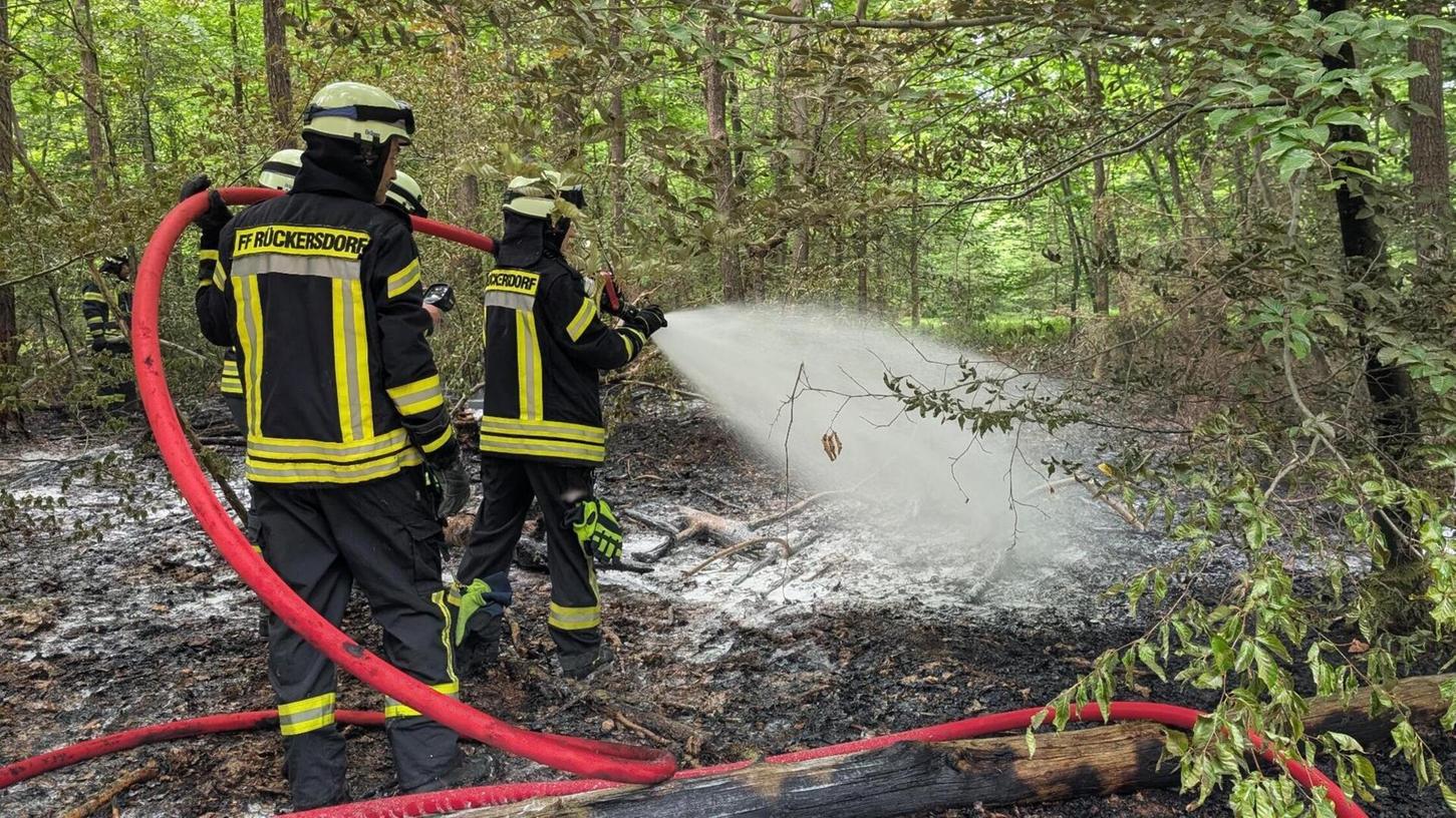 Die Rückersdorfer Feuerwehr löschte den Waldbrand. Die Rückersdorfer Feuerwehr löschte den Waldbrand.