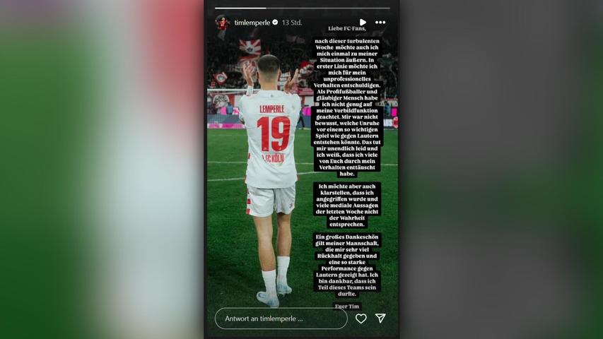 In einer Instagram Story entschuldigt sich Lemperle bei seinen Fans. In einer Instagram Story entschuldigt sich Lemperle bei seinen Fans.