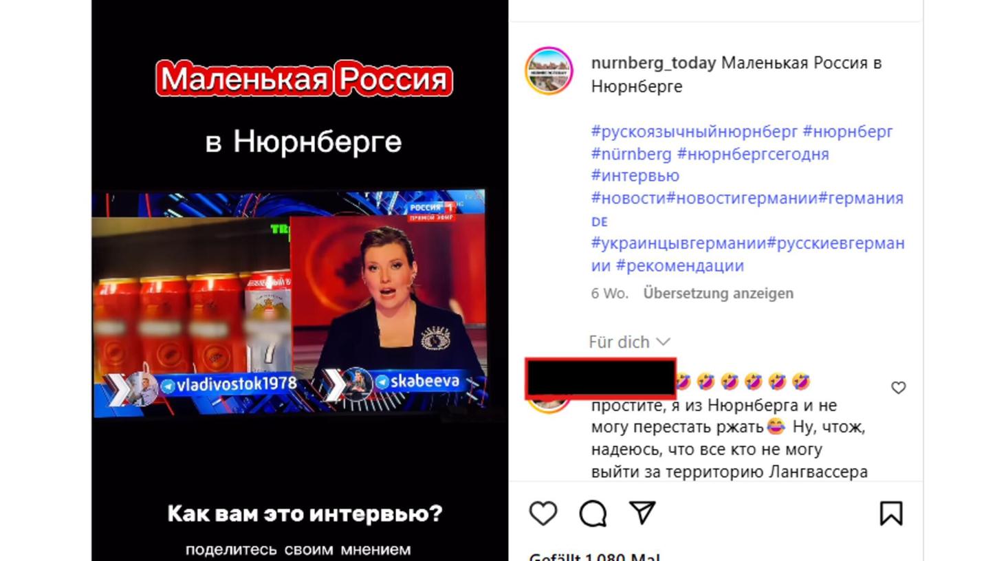 Mehrere Profile auf Instagram und Tiktok haben den Beitrag aus dem russischen Staatsfernsehen geteilt. In den Kommentaren unter diesem Post wird vor allem dagegen argumentiert. Mehrere Profile auf Instagram und Tiktok haben den Beitrag aus dem russischen Staatsfernsehen geteilt. In den Kommentaren unter diesem Post wird vor allem dagegen argumentiert.