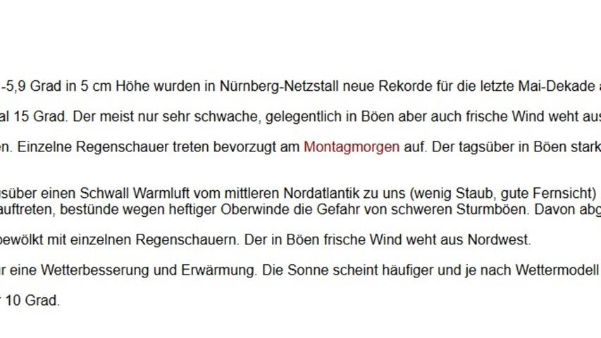 Ein Experte sprach von einer "schon heftig kalten" Nacht in Nürnberg in dieser Jahreszeit. Ein Experte sprach von einer "schon heftig kalten" Nacht in Nürnberg in dieser Jahreszeit.
