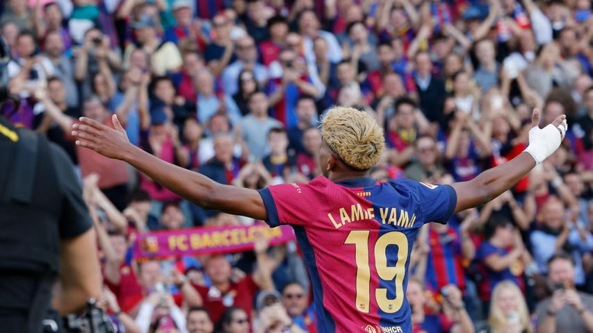 Begeistert Barcelonas Fans: Stürmerstar Yamal. Begeistert Barcelonas Fans: Stürmerstar Yamal.