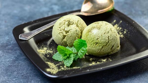 Green tea matcha ice cream. Homemade ice cream wit