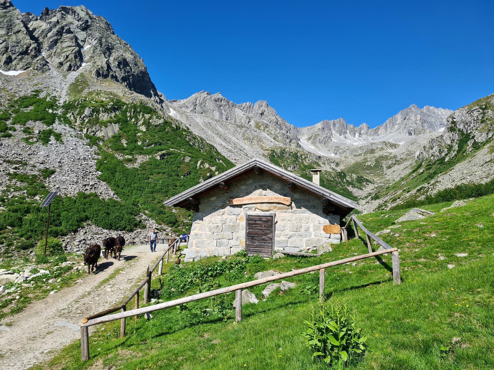Tiefer im Tal liegen idyllische Almen.
