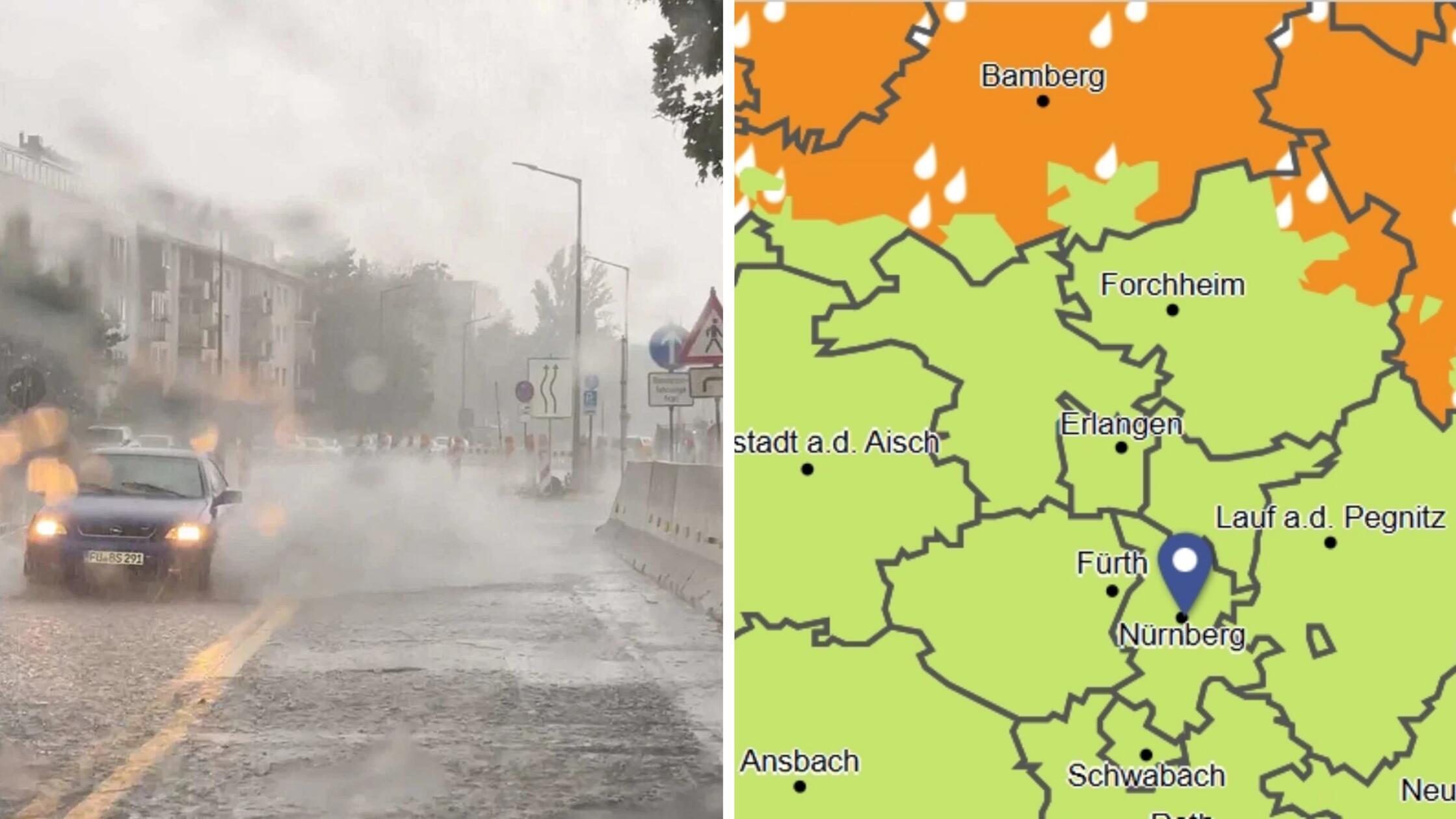 Bis zu 60 Liter pro Quadratmeter: DWD warnt vor massiven Starkregen in Nürnberg und der Region