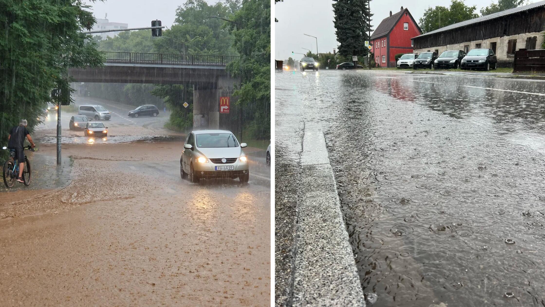 Heftiger Starkregen über Franken sorgt für Überschwemmungen - Polizei und Feuerwehr im Dauereinsatz
