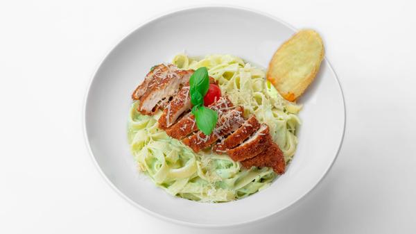 A delicious plate of creamy fettuccine Alfredo top