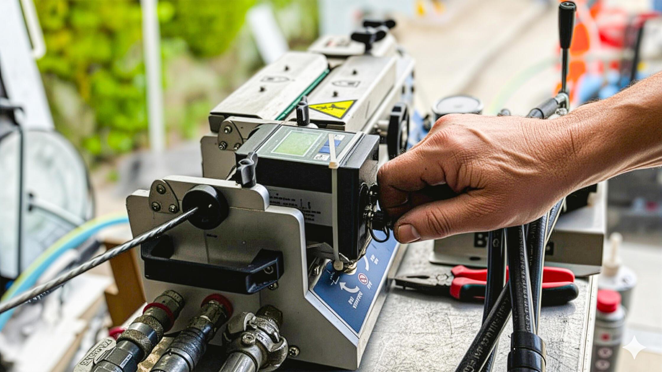 Ein solcher Kompressor bläst das Glasfaserkabel in