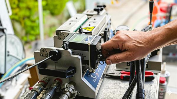 Ein solcher Kompressor bläst das Glasfaserkabel in