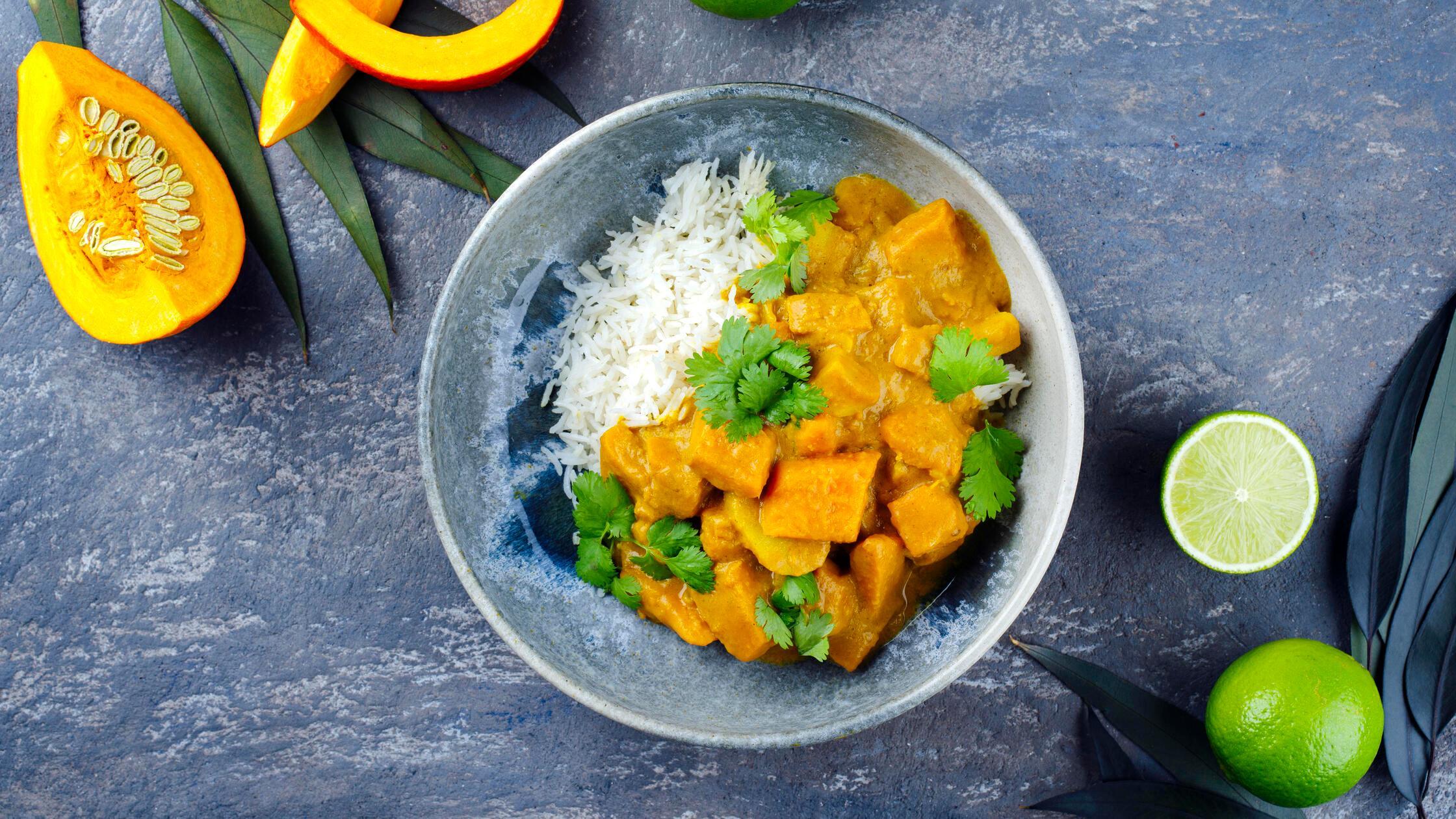 Traditional Indian vegetarian curry stew with swee