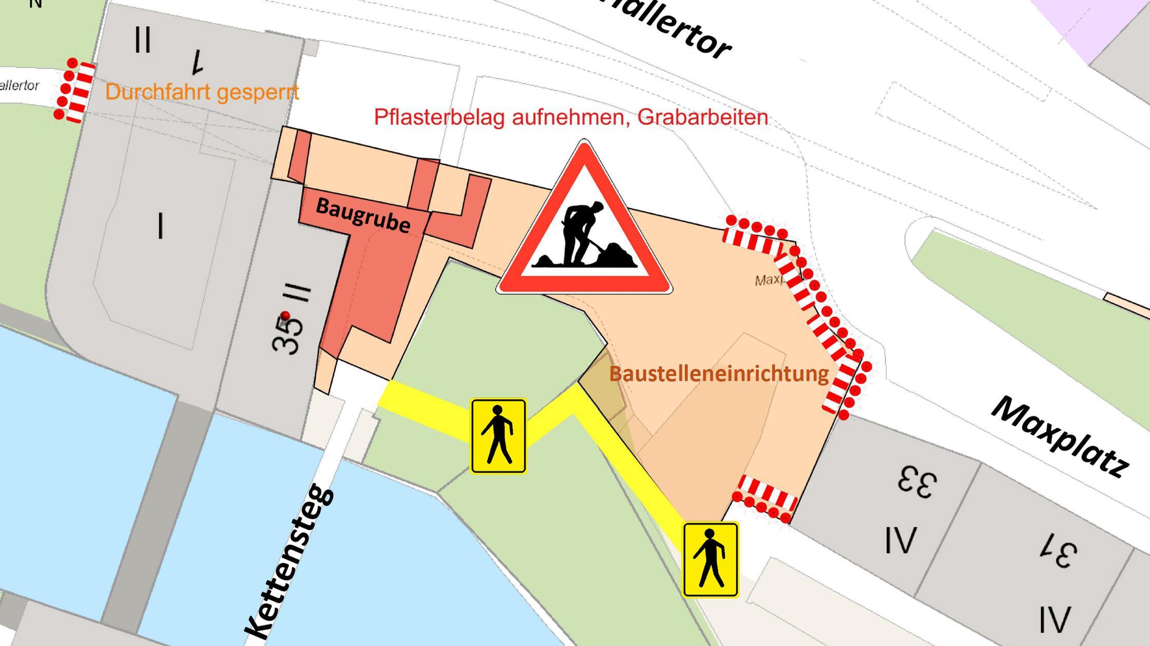 Die Baustelle am Hallertor ist komplex und eng. Ei