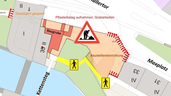 Die Baustelle am Hallertor ist komplex und eng. Ei