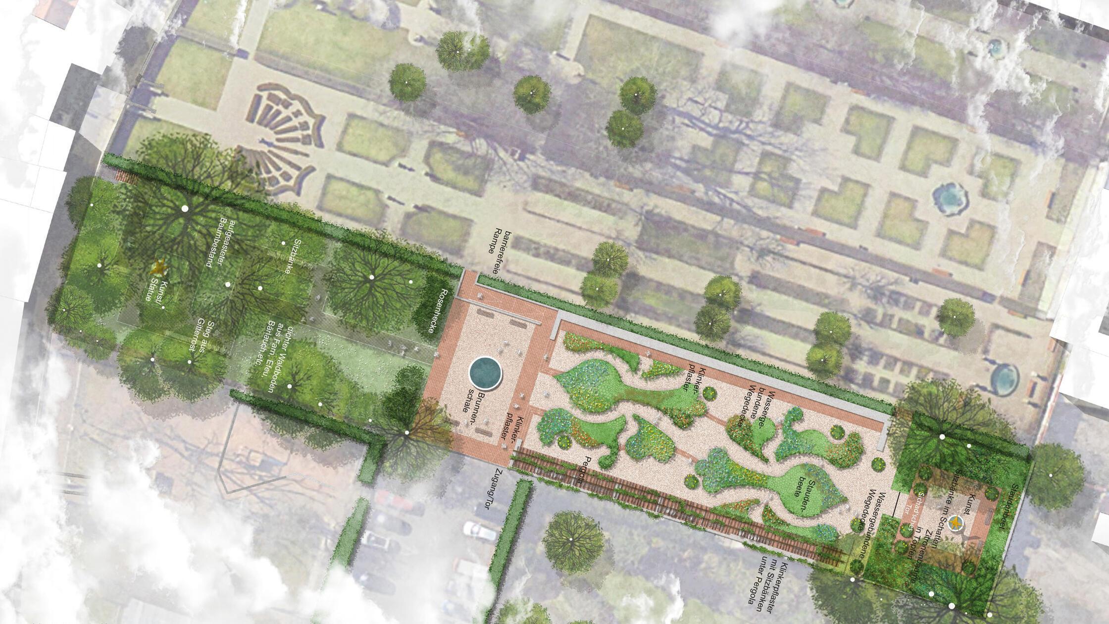 Die Planungsskizze zeigt die Aufteilung und Gestal