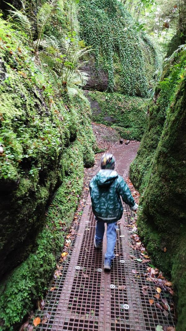 Entlang der B19 kurz vor Eisenach liegt die "Drachenschlucht", eine schmale Klamm mit einem beliebten Wanderweg.