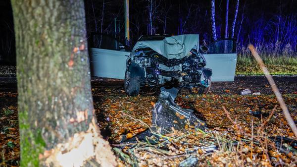 Auto kracht frontal gegen Baum: Feuerwehr muss zwe