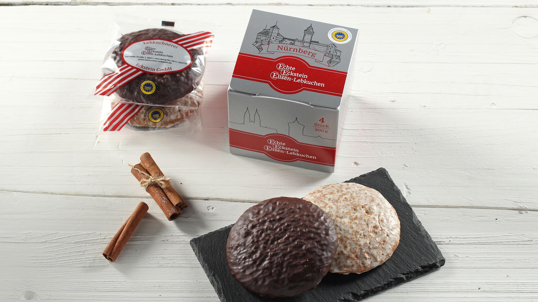 Platz 6: Bei <b>Lebkuchen Eckstein</b> stehen unter anderem die klassischen Elisenlebkuchen, Pistazienlebkuchen, Glühweinlebkuchen oder vegane Lebkuchen auf der Agenda. Als Highlight verkauft das Team seine Spezialitäten in Dosen, die später als Windlichter verwendet werden können. Die Lebküchnerei liegt in der Xantener Straße 1, in Nürnberg und schafft es in unserem Voting auf Platz sechs.