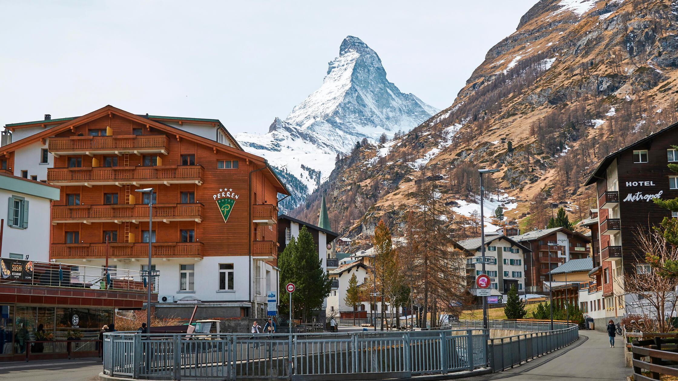 A Landscape view of Matterhorn mountain and city o