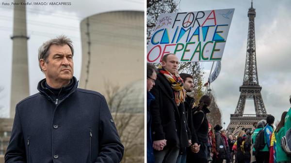 Collage Söder Isar 2 und Klimaaktivisten in Paris