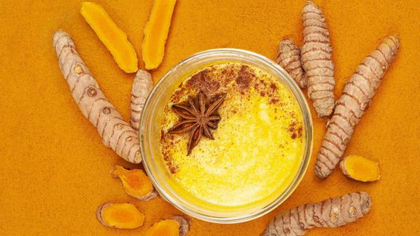 Traditional indian drink turmeric latte or golden