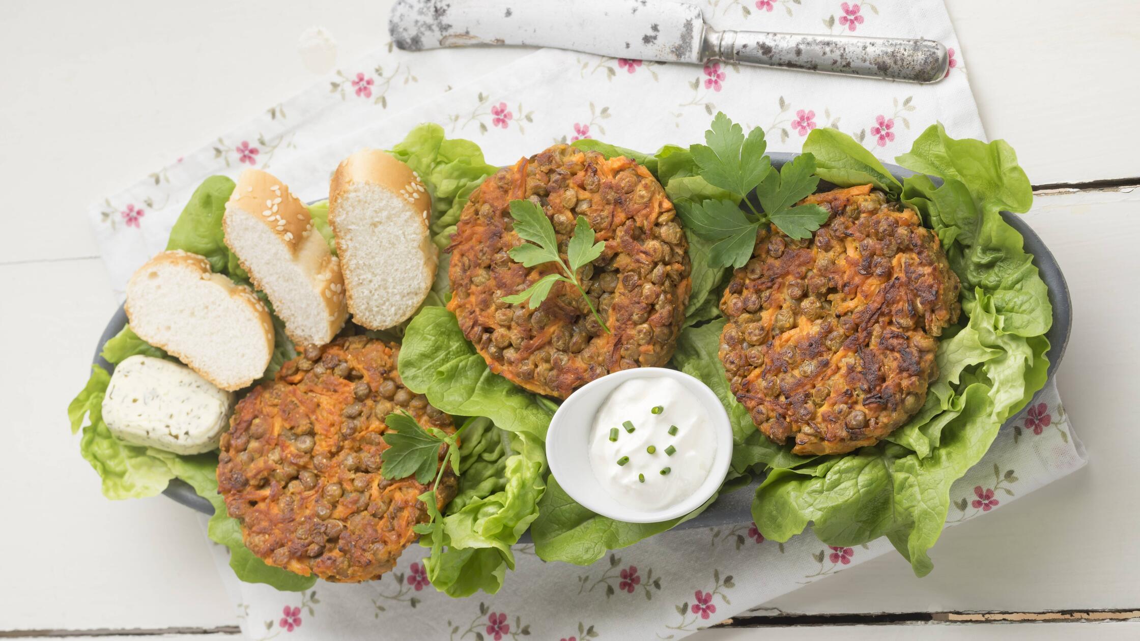 Lentil dumplings with baguette and herbed curd che
