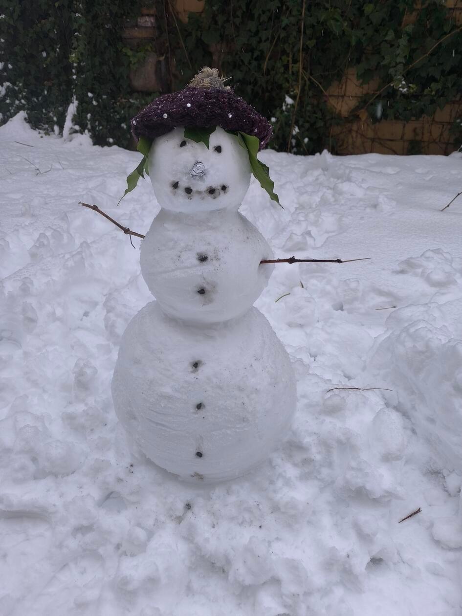 Platz 2: Perfekt gerollt und mit wunderhübscher Kopfbedeckung. Dieser Schneemann hat 93 Stimmen für sich gewonnen und belegt damit Platz 2. Herzlichen Glückwunsch an Tanja Leindecker!
