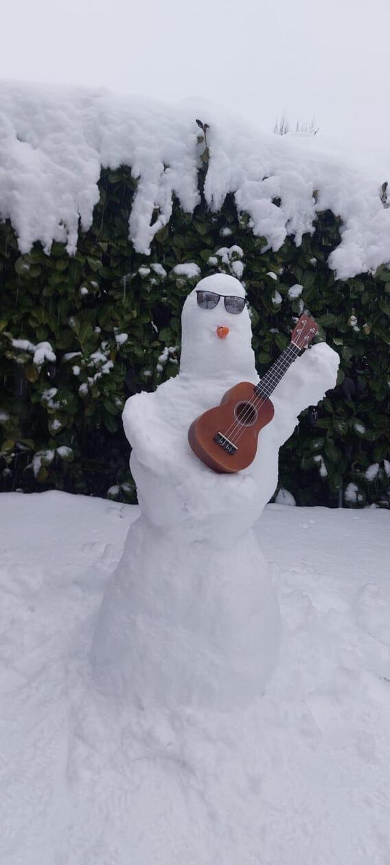 "Let there be Snow-Rock!" Immer schön cool bleiben, scheint dieser Schneemann von Jutta Braun ausdrücken zu wollen.
