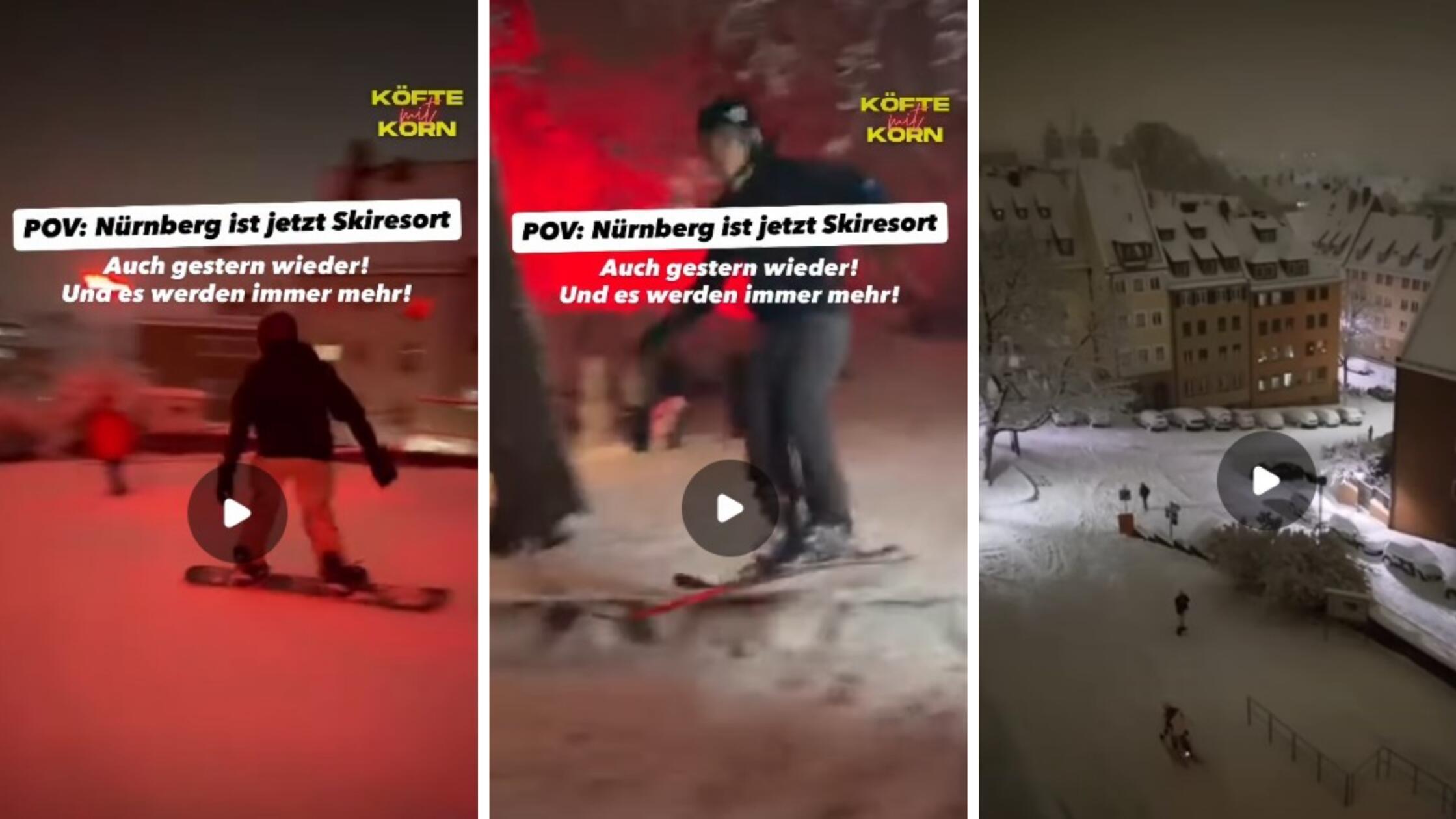 Irre-Szenen-aus-N-rnberg-gehen-viral-Snowboards-oder-auf-Ski-Menschen-brettern-durch-Winterchaos