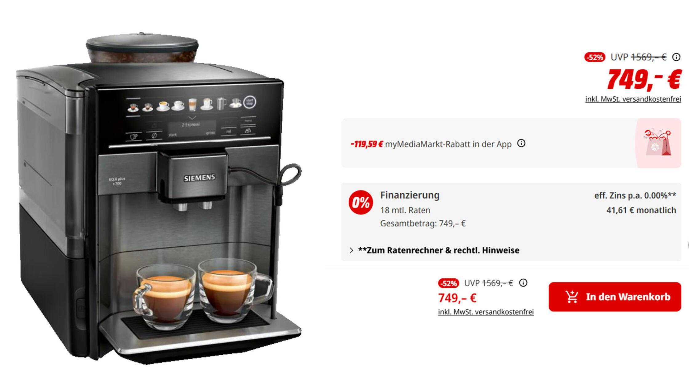 Kaffeevollautomat Siemens EQ6 plus s700 MediaMarkt