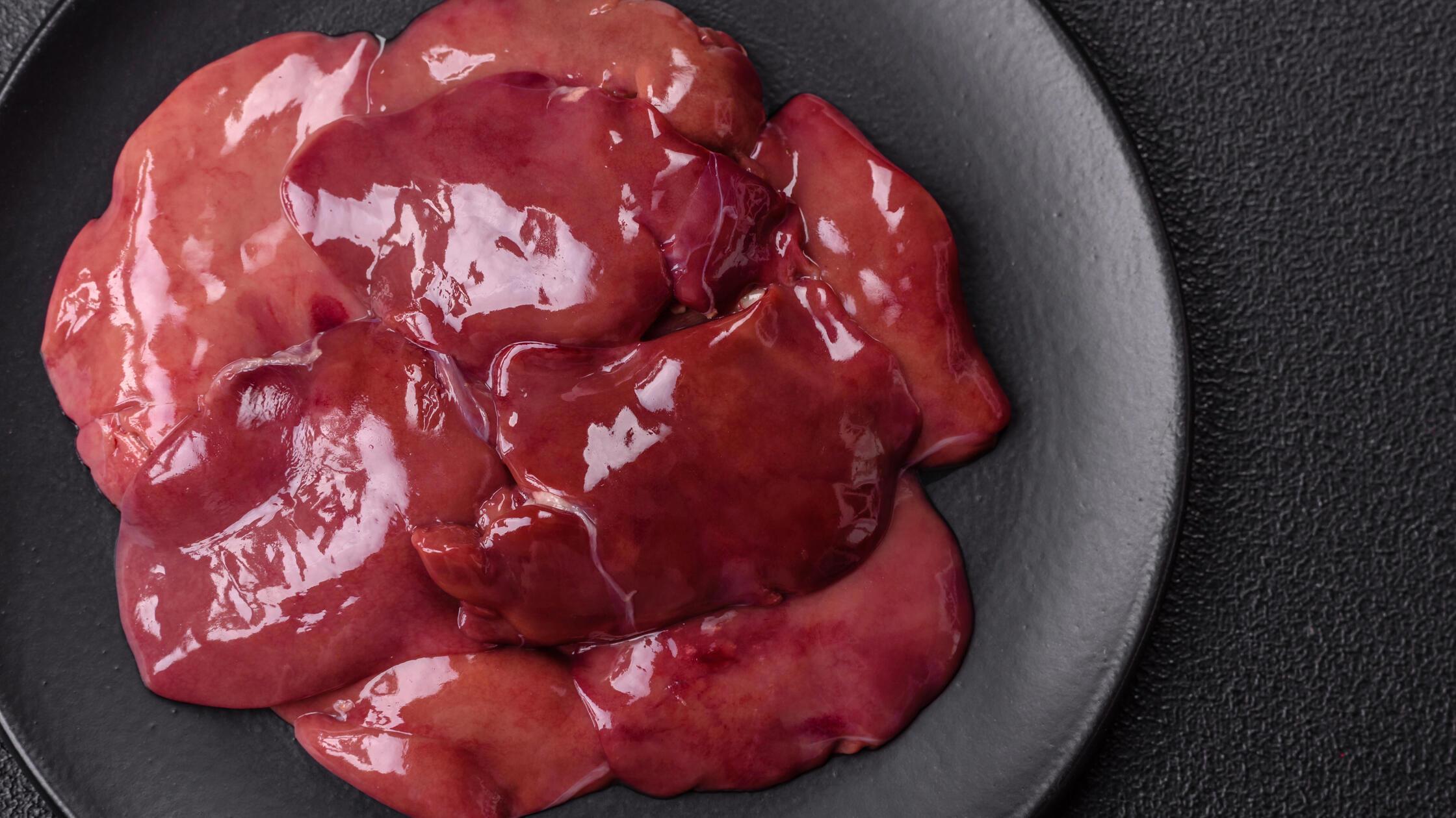 Fresh raw chicken or beef liver with salt, spices 